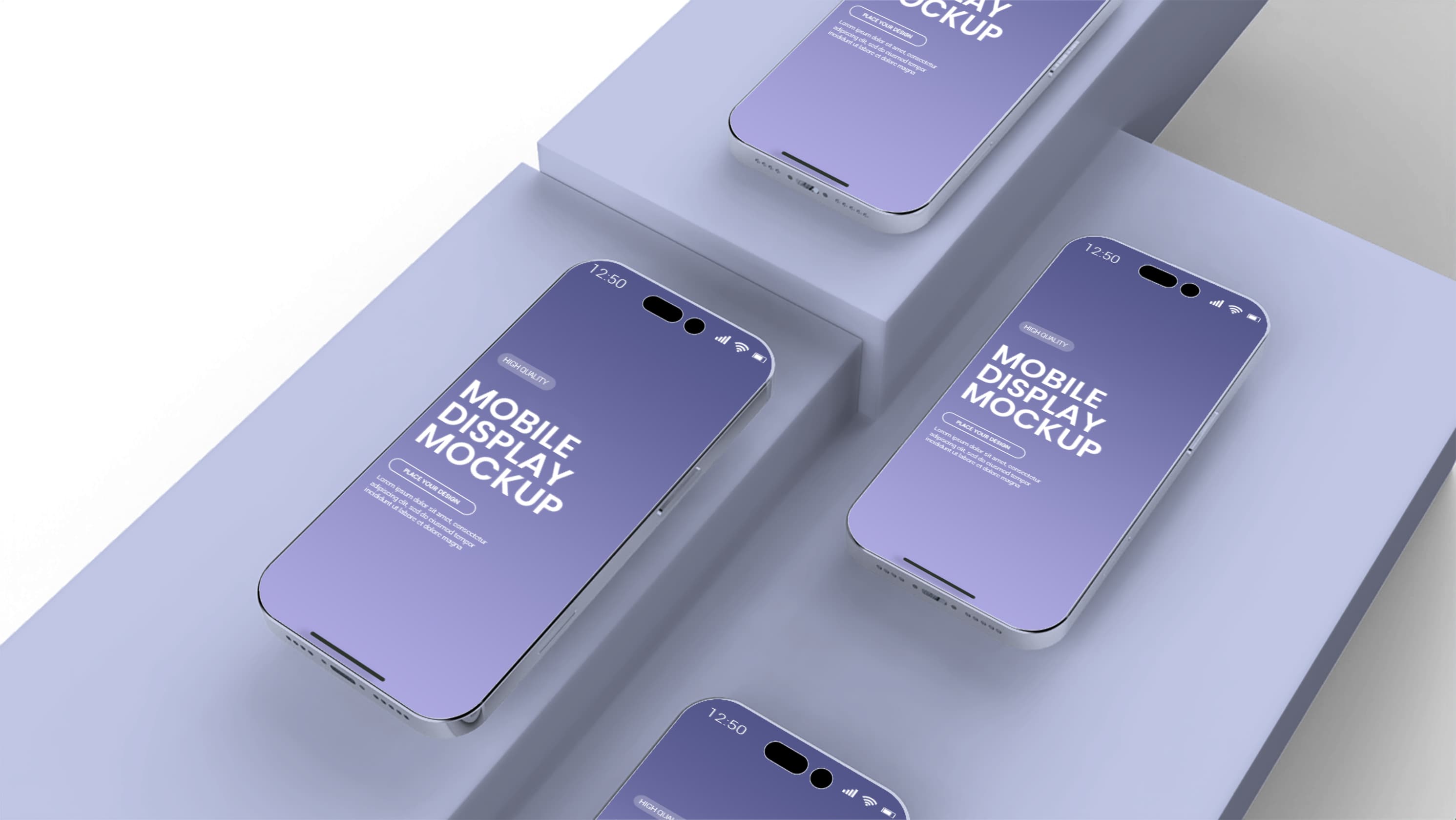 Multi-Mobile Display Mockup – High Quality Purple iPhone Mockup