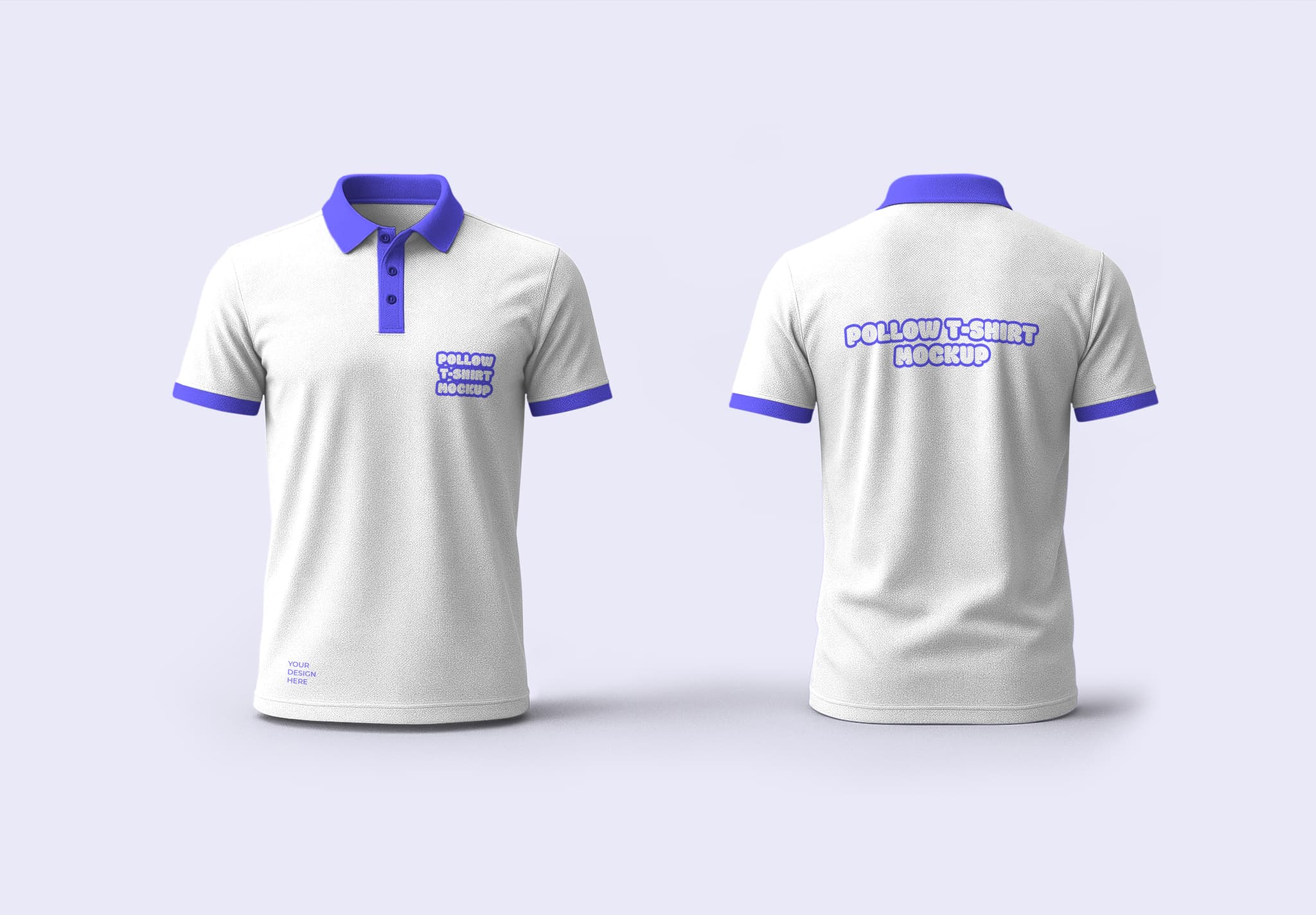 Polo Shirt Mockup – Front & Back View with Purple Trim
