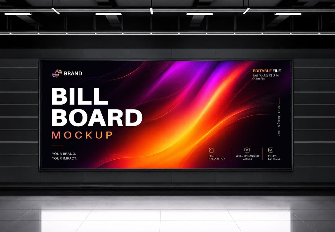 Realistic Indoor Billboard Mockup PSD