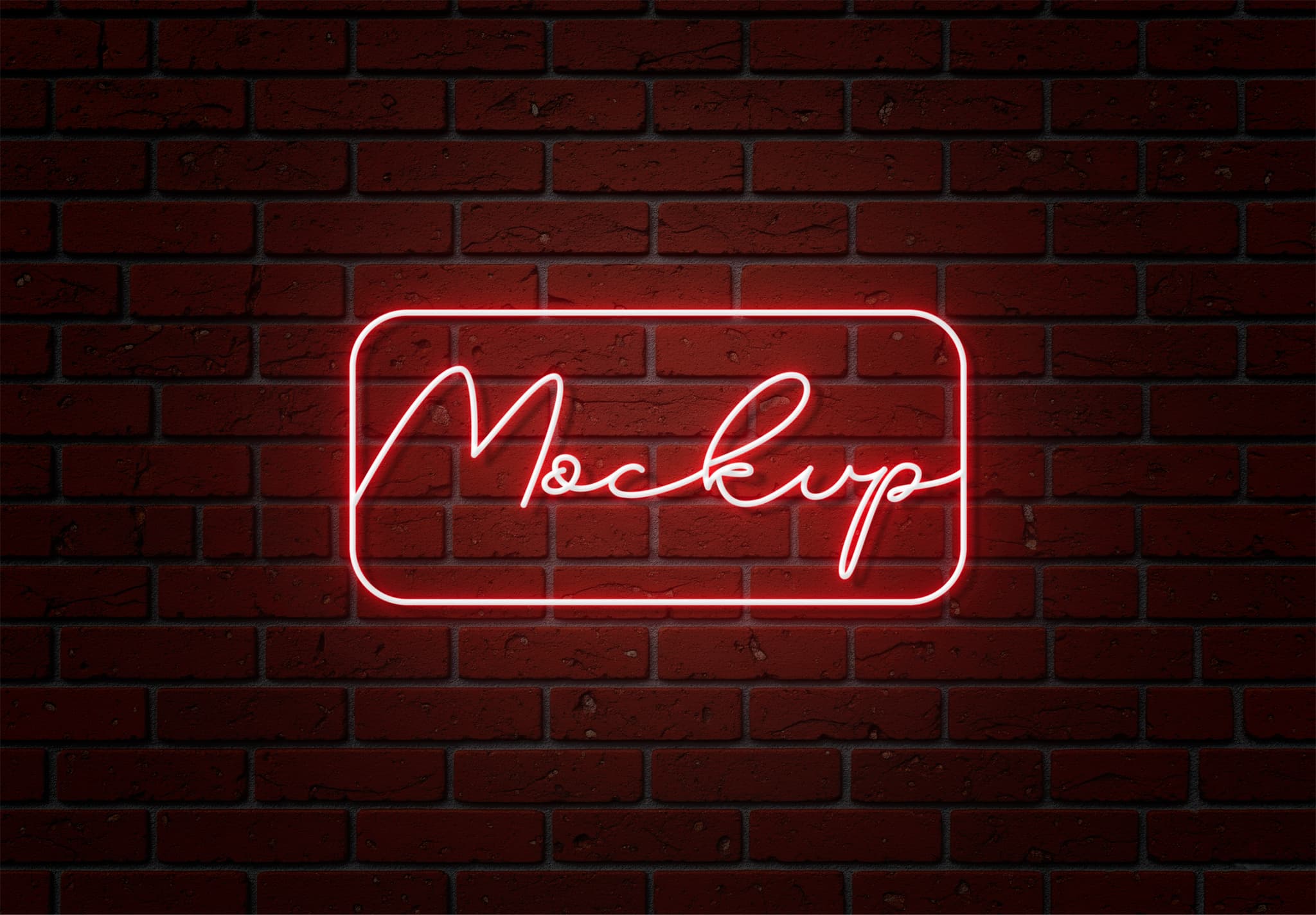 Red Neon Sign Mockup – Cursive Script on Dark Brick Wall