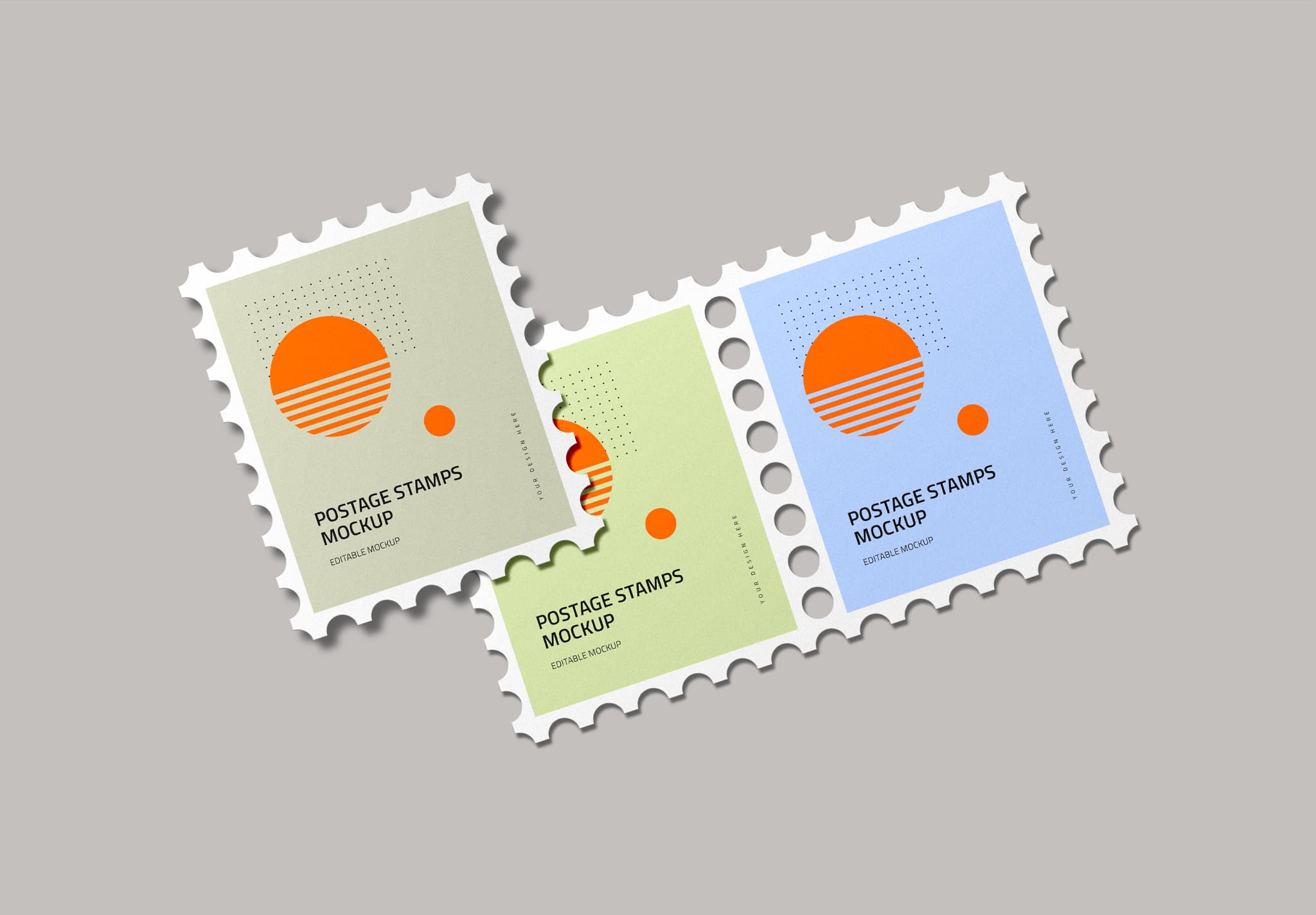 Scattered Postage Stamp Mockup Trio – Editable Print Design Set