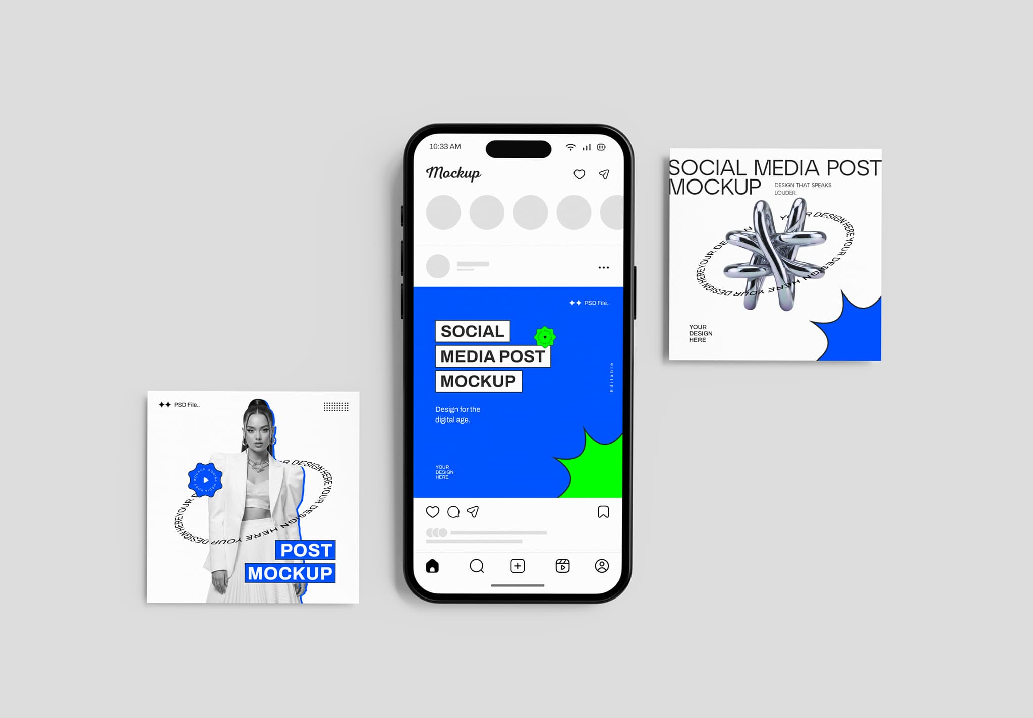Social Media Mockup Templates with Phone & Square Post Layouts