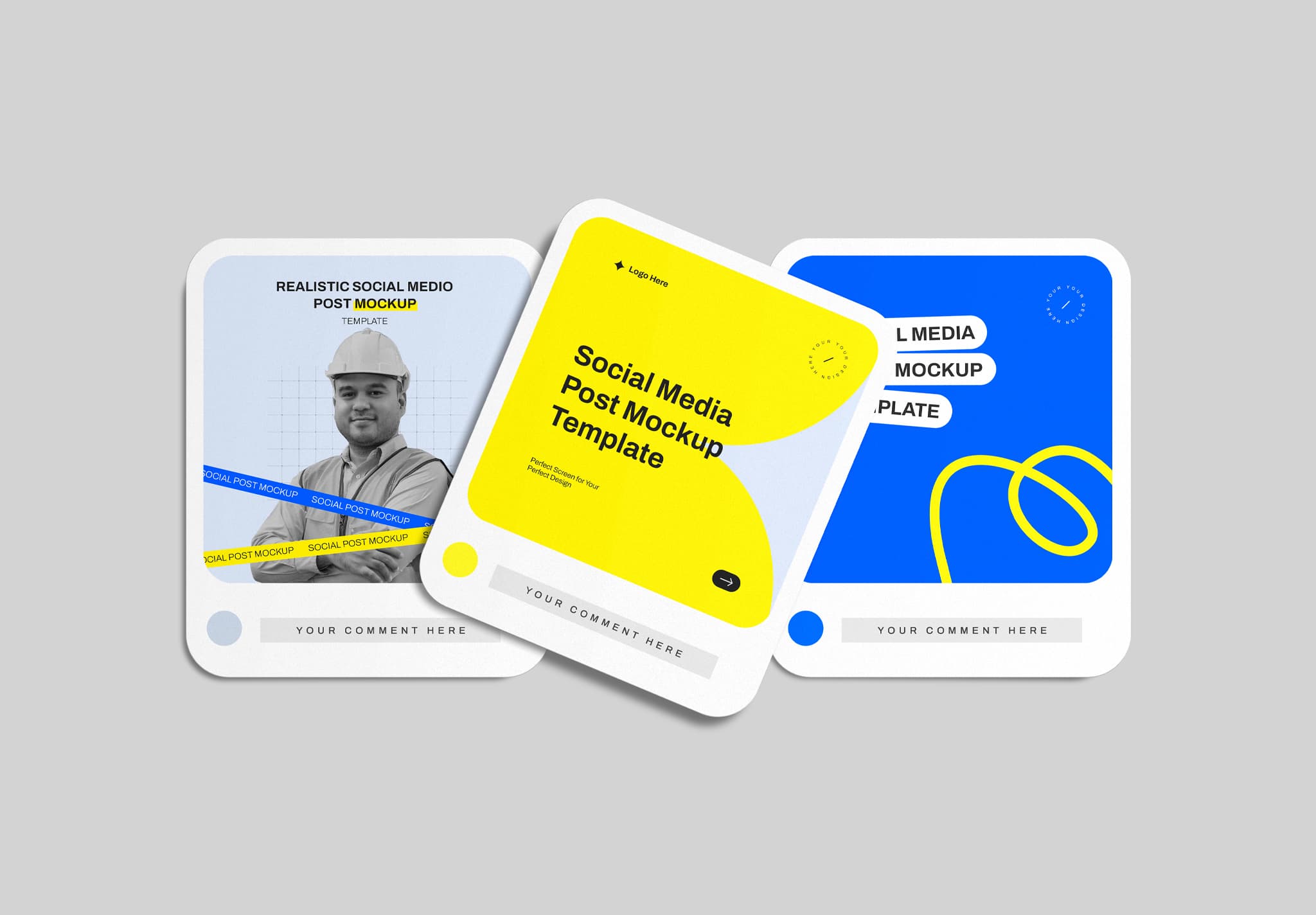 Social Media Post Mockup Trio – Realistic + Abstract Layouts with Comment Bar