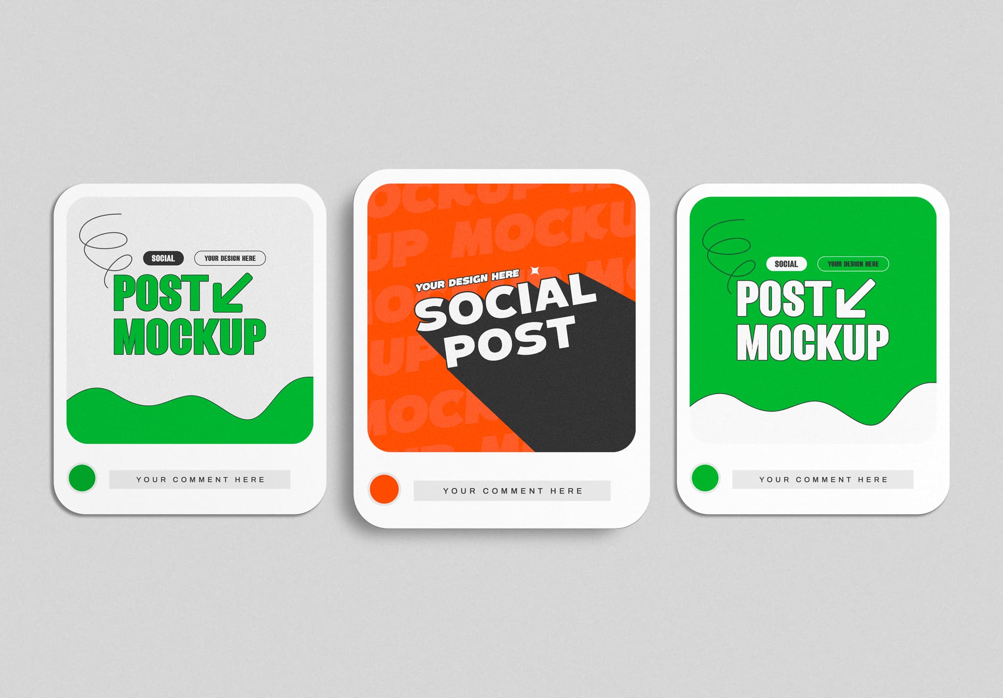 Social Post Card Trio – Geometric + Wave Design with Comment Bar