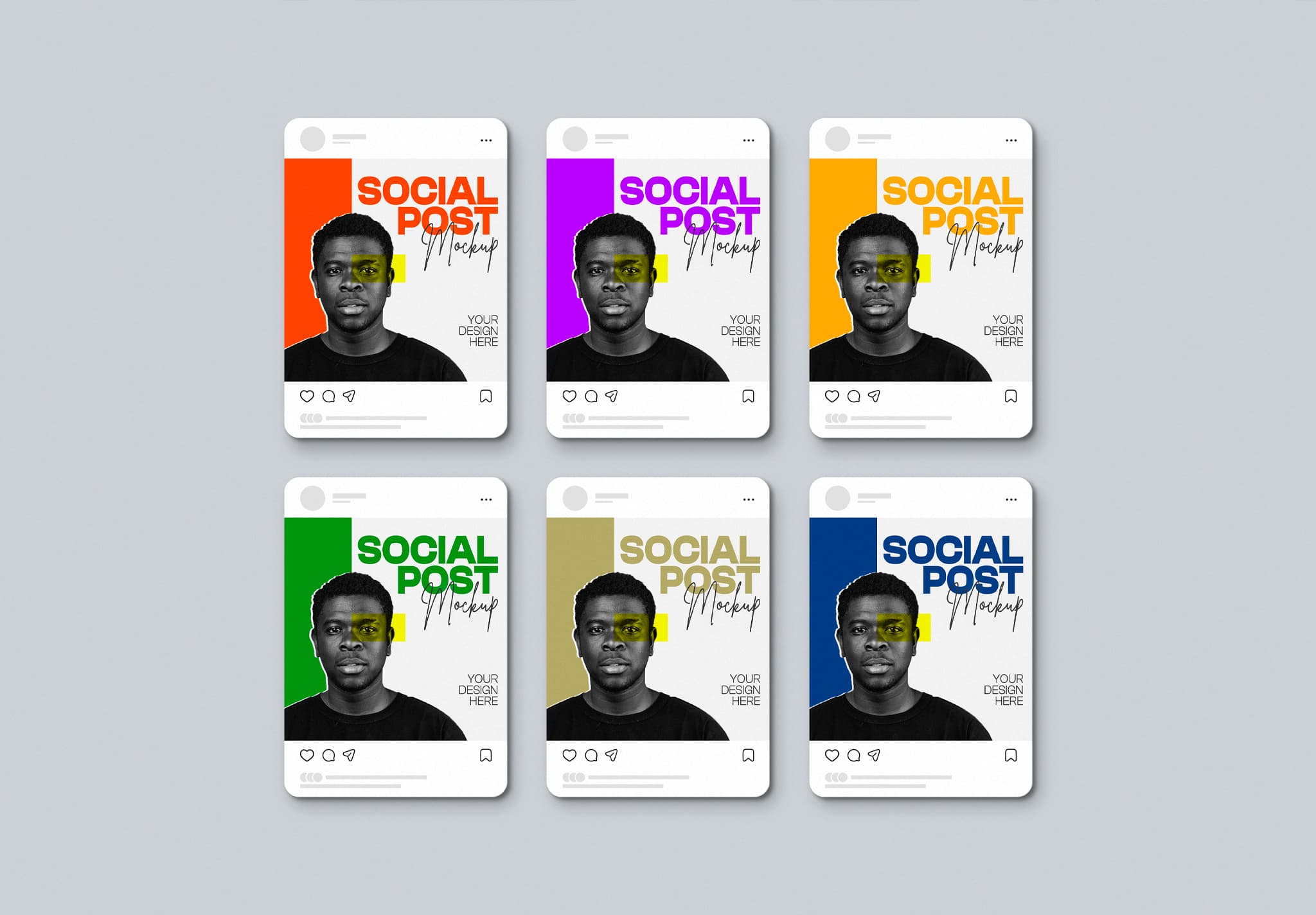 Social Post Mockup Grid – 6-Color Portrait Series Template