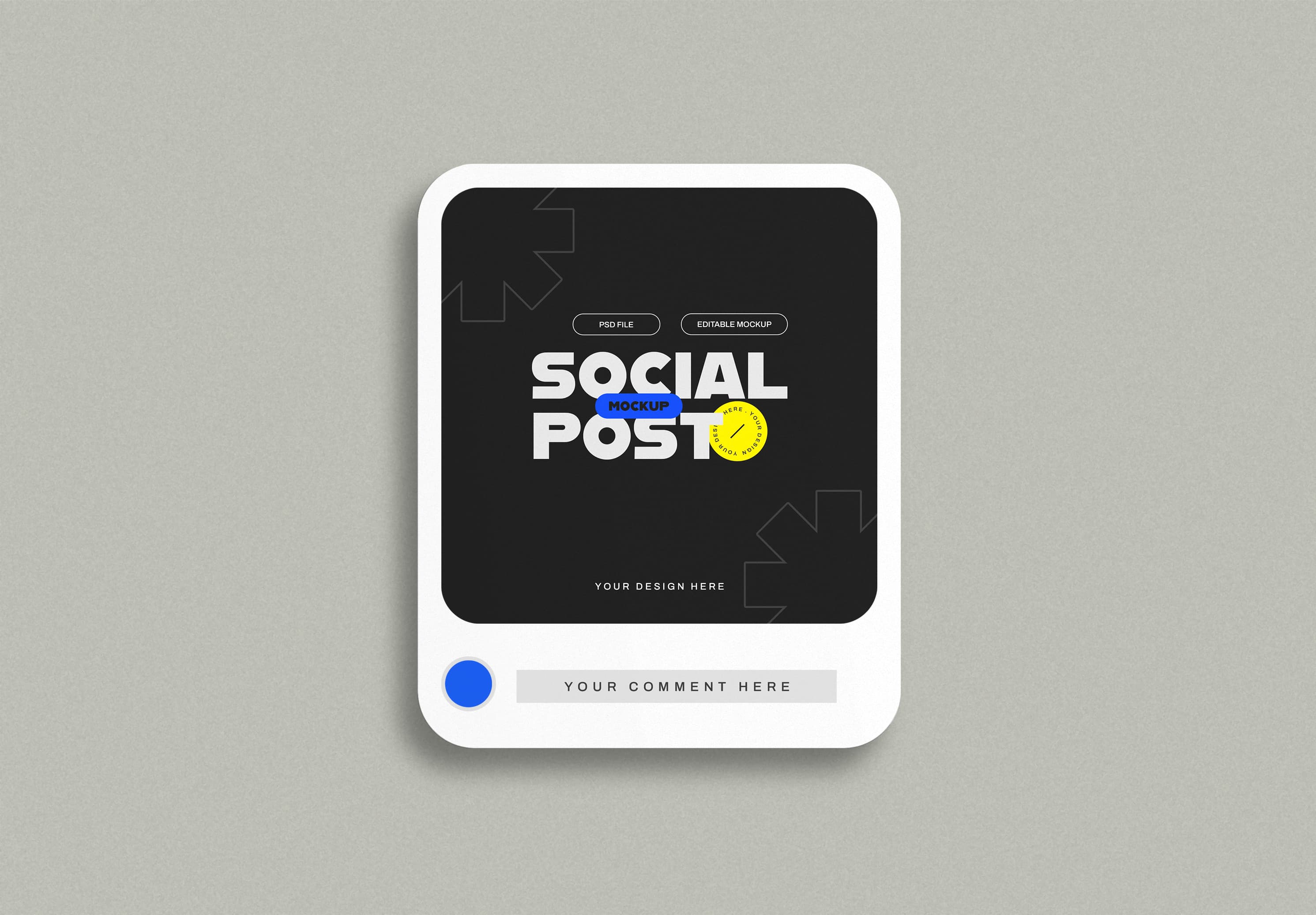 Minimalist Social Media Post Mockup – Black & White Design with Interactive Elements