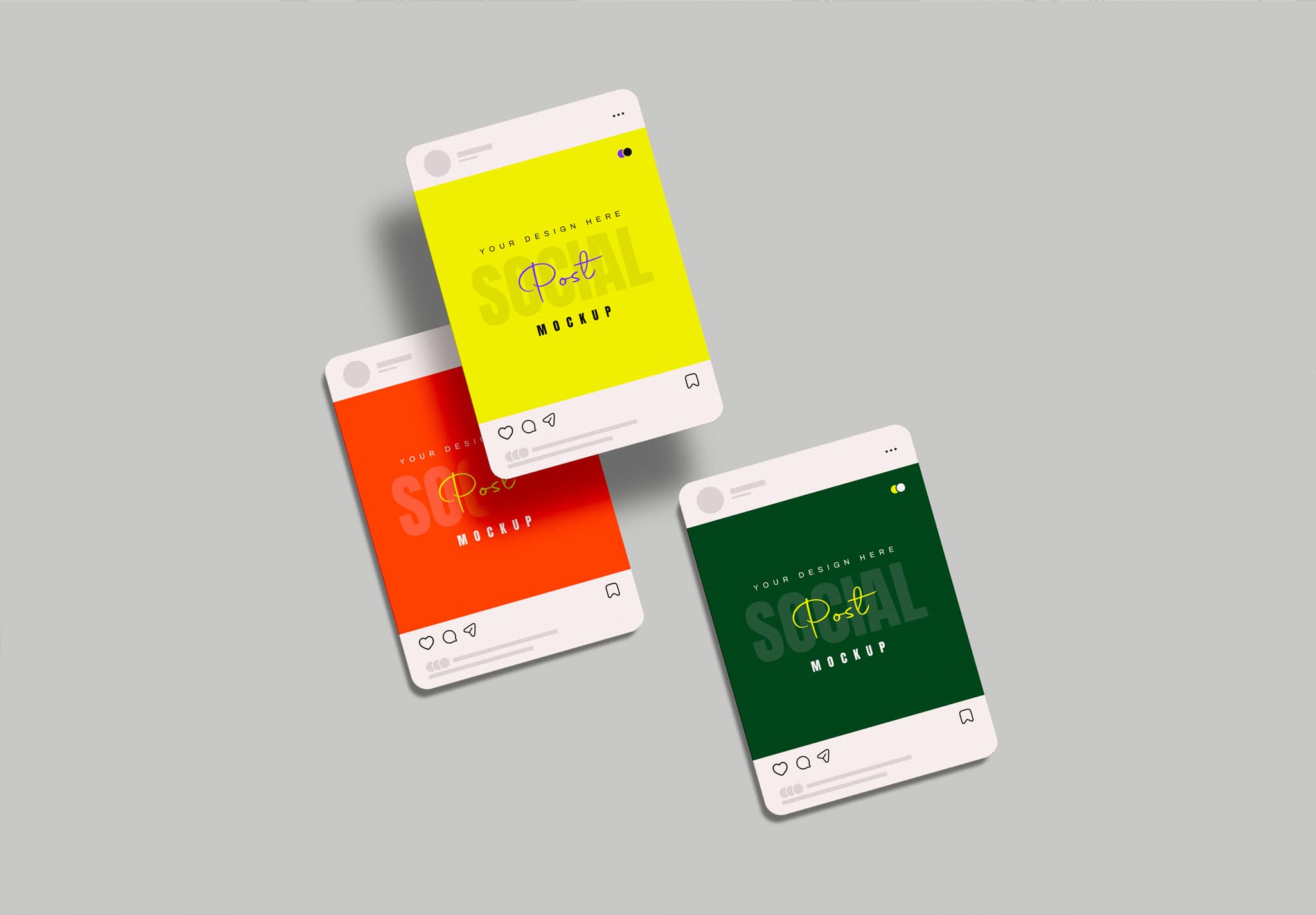 Social Post Mockup Trio – Floating Card Style with Bold Colors