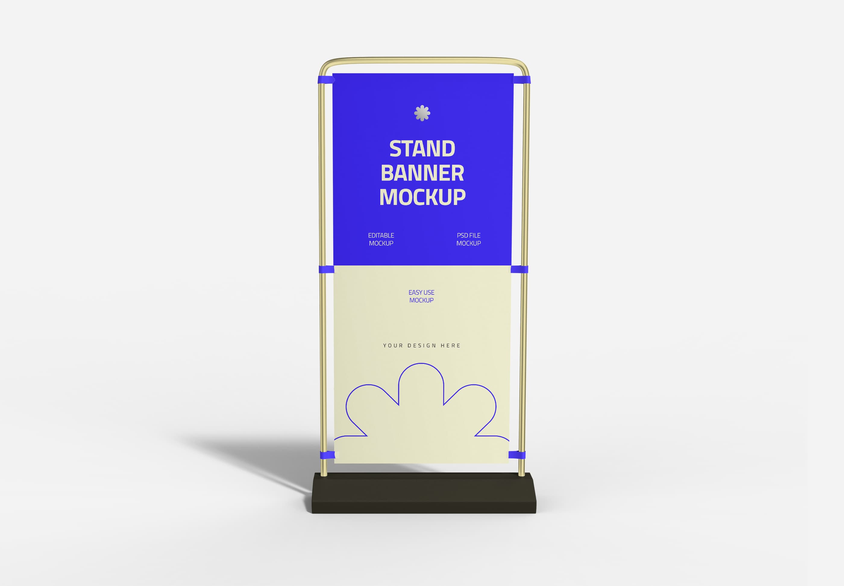 Modern Stand Banner Mockup – Dual-Tone Blue & Beige Display with Gold Frame