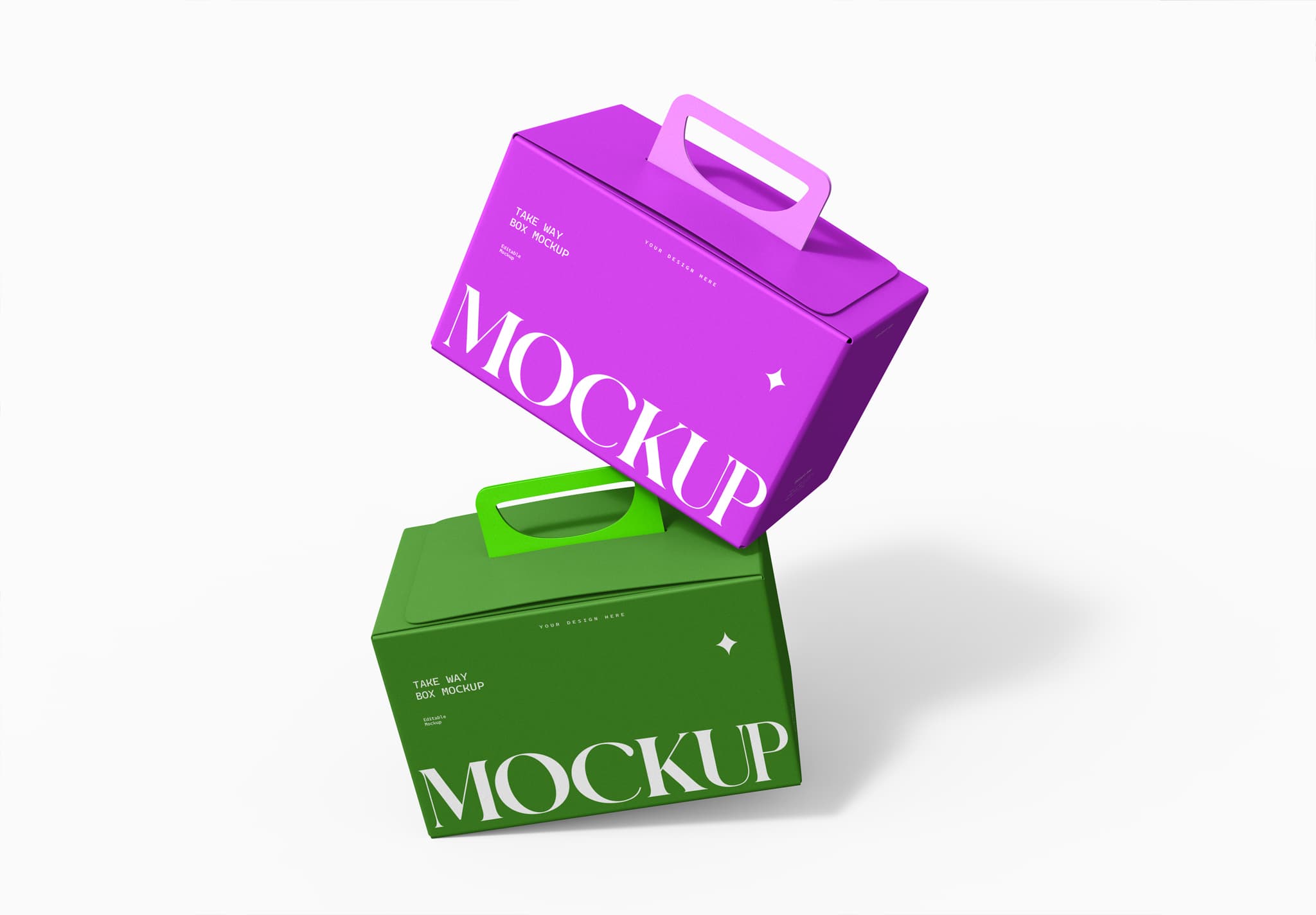 Takeaway Box Mockup – Vibrant Purple & Green Packaging Design