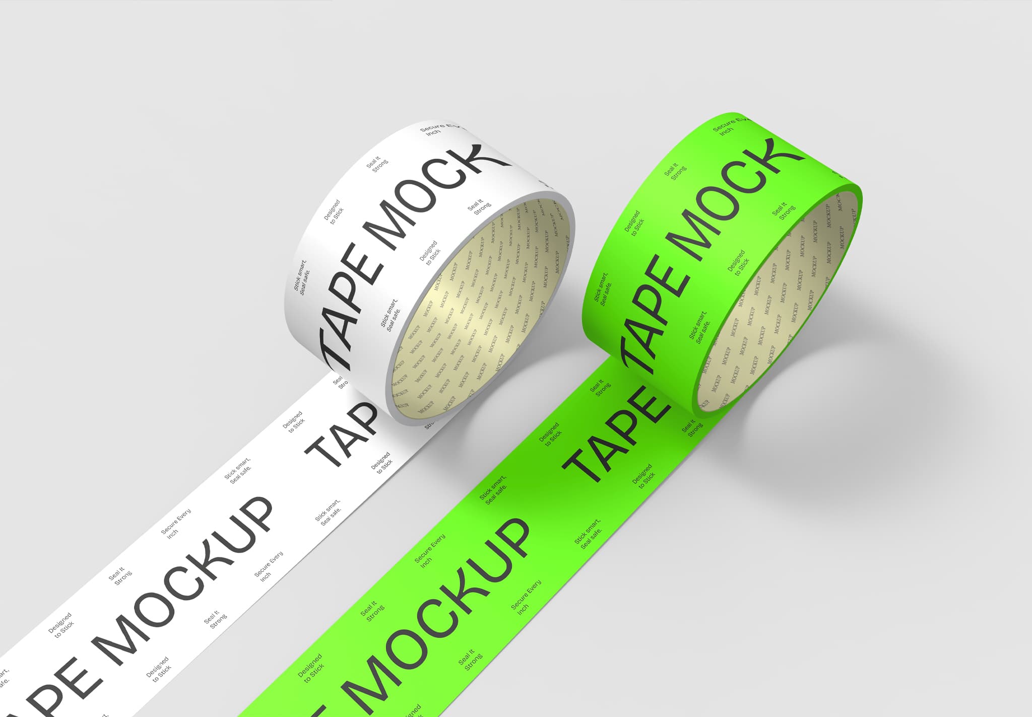 Dual-Color Tape Roll Mockup – White & Neon Green Packaging Design