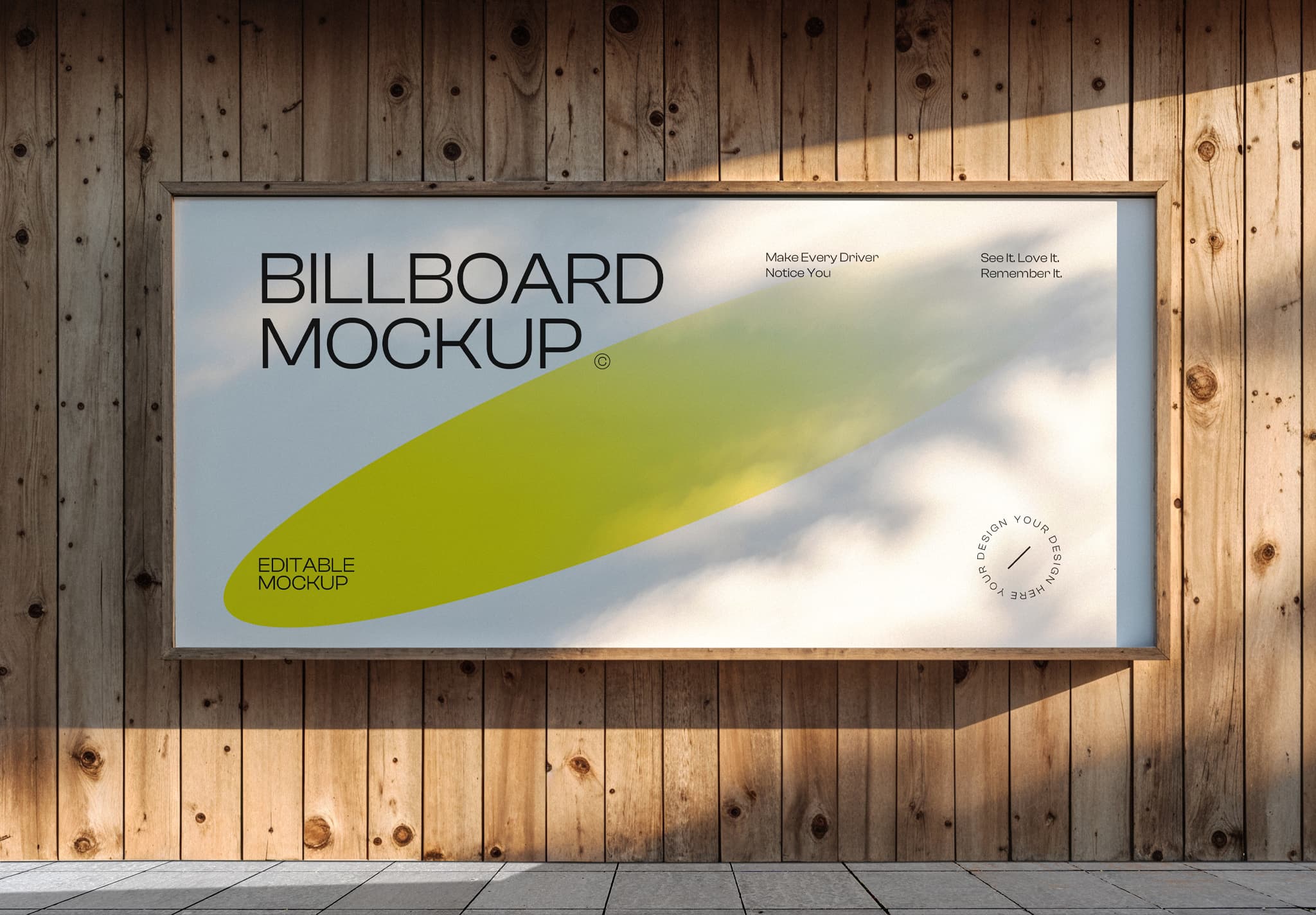 Wood Wall Billboard Mockup – Outdoor Advertising Template