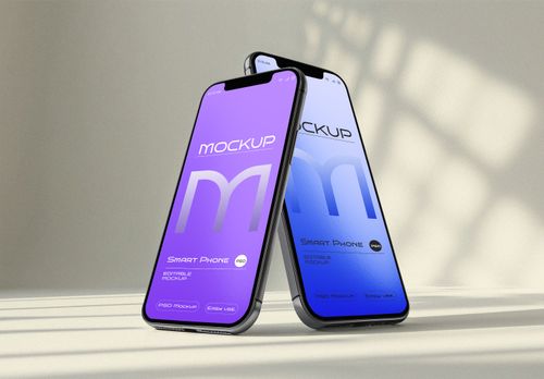 iPhone 11 Pro Max Dual Mockup – Purple & Blue Gradient Screens