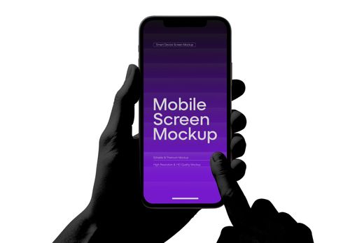 Two-Handed iPhone 15 Pro Mockup – Purple Gradient Screen with Tap Gesture