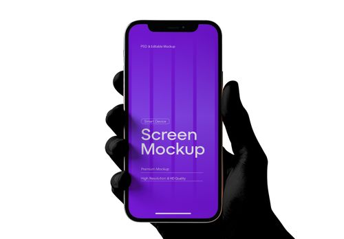 Hand-Held iPhone 12 Pro Mockup – Deep Purple Screen, Premium HD Quality