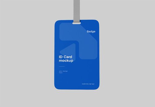 Blue ID Card Badge Mockup with Gray Lanyard