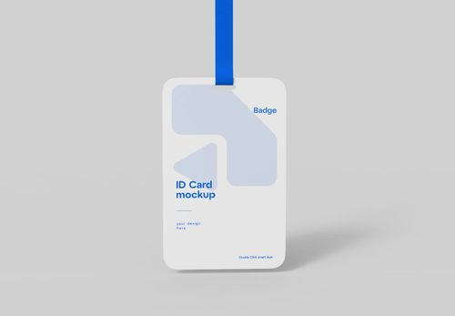 White ID Card Badge Mockup with Blue Lanyard