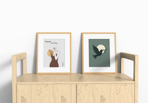 Two Wooden Frame Mockup on Sideboard