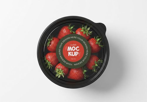 Strawberry Fruit Cup Mockup - Realistic Packaging Template