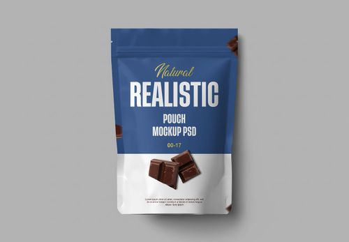 Blue & White Pouch Mockup - Realistic Snack Packaging Template