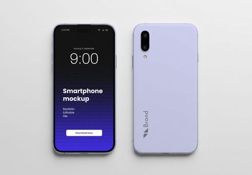 Lavender Smartphone Mockup with Front & Back View