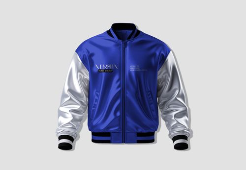 Blue & Silver Varsity Jacket Mockup - Editable PSD for Branding & Design