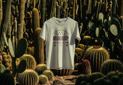 Desert Cactus T-Shirt Mockup - Realistic Hanging Design Presentation