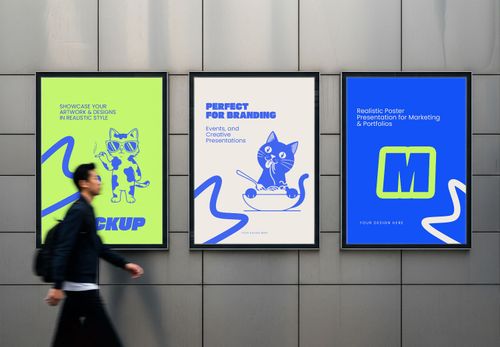 Triple Poster Mockup - Realistic Wall Display for Branding & Portfolios
