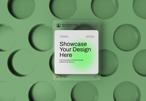 Social Media Post Mockup on Green 3D Background | Instagram Feed Template