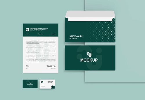 Professional Stationary Mockup Kit | Dark Green Branding Suite Template