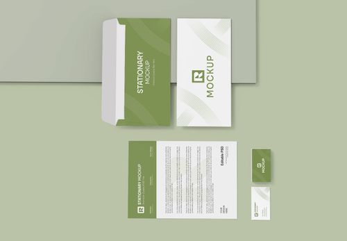 Complete Stationary Mockup Set | Green & White Branding Kit Template