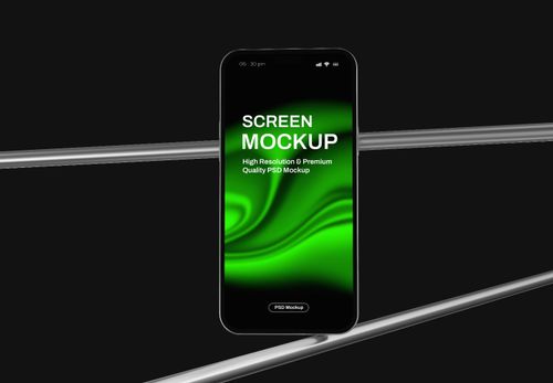 Smartphone Screen Mockup on Chrome Rods | Green Liquid Design Template