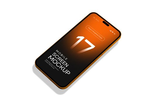 iPhone 17 Mobile Screen Mockup | Gold Frame with Orange Gradient Template