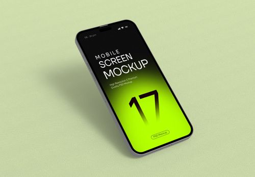 iPhone 17 Screen Mockup on Green Textured Background | Neon Green Design Template