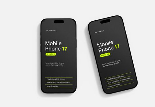 Dual iPhone 17 Mockup with Black Screens | Clean Green Accent Template