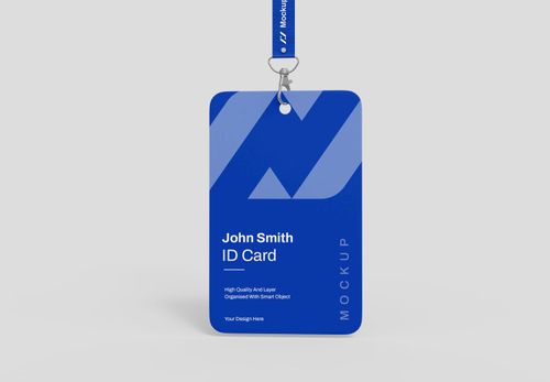 Blue ID Card Mockup with Lanyard | Professional Badge Design Template