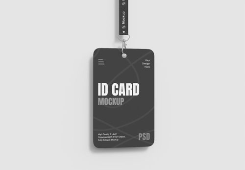 Minimalist Black ID Card Mockup with Lanyard | Professional PSD Template