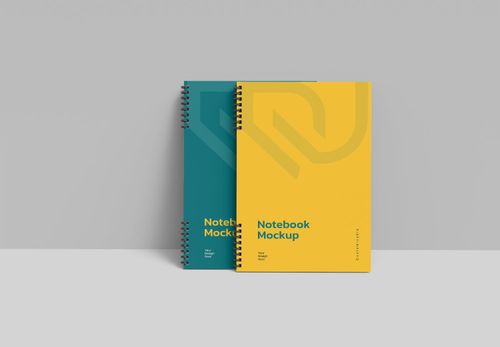 Dual Spiral Notebook Mockup | Teal & Yellow Customizable Design Template