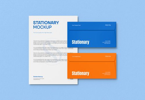 Professional Stationary Mockup Set | Letterhead & Envelopes on Blue Background