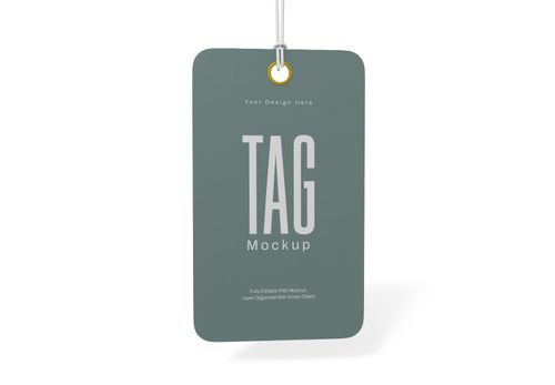 Minimalist Product Tag Mockup | Grey Hang Tag with White String