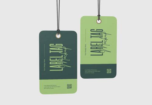 Dual Label Tag Mockup | Green & Dark Green Hang Tags with QR Code