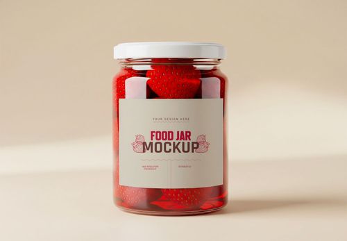 Strawberry Food Jar Mockup - Realistic Packaging for Jams